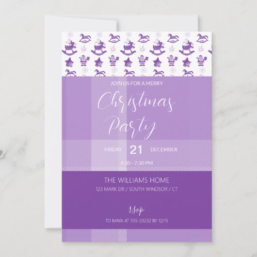 Paarse Tartan Kerst Speelgoed Party Kaart (Voorkant)