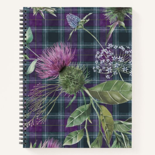 Paarse Tartan met Thistle Overlay Notitieboek (Voorkant)