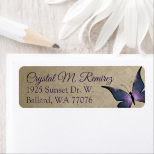 Paarse, Taupe Butterfly Return-adreslabels Etiket
