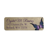 Paarse, Taupe Butterfly Return-adreslabels Etiket (Voorkant)