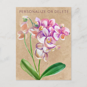 Paarse Taupe Orchid Waterverf Floral gepersonalise Briefkaart