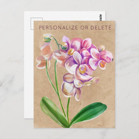 Paarse Taupe Orchidee Waterverf Bloemstuk Persoonl Briefkaart (Voorkant / Achterkant)