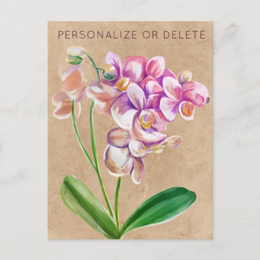 Paarse Taupe Orchidee Waterverf Bloemstuk Persoonl Briefkaart (Voorkant)