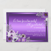 Paarse Tea Party Kinderen - uitnodiging (Voorkant)