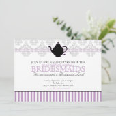 Paarse Tea Party uitnodiging (Staand voorkant)