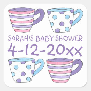 Paarse Teacups Tea Party Cup Baby shower Stickers