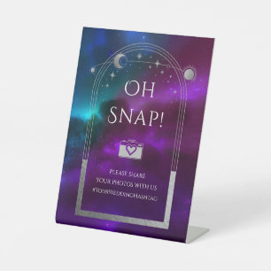 Paarse Teal Hemelse Oh Snap Trouwfoto's Reclamebord Met Voetstuk
