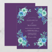 Paarse Teal Loof Eucalyptus Bruiloft Kaart (Voorkant / Achterkant)