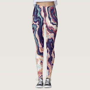 Paarse Teal Marmer Geode Fusie Leggings