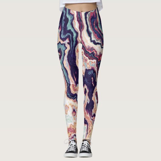 Paarse Teal Marmer Geode Fusie Leggings (Voorkant)
