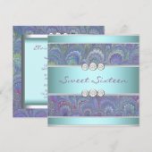 Paarse Teal Pauw Oog Bolletjes Zoete 16 Feest Kaart (Voorkant / Achterkant)