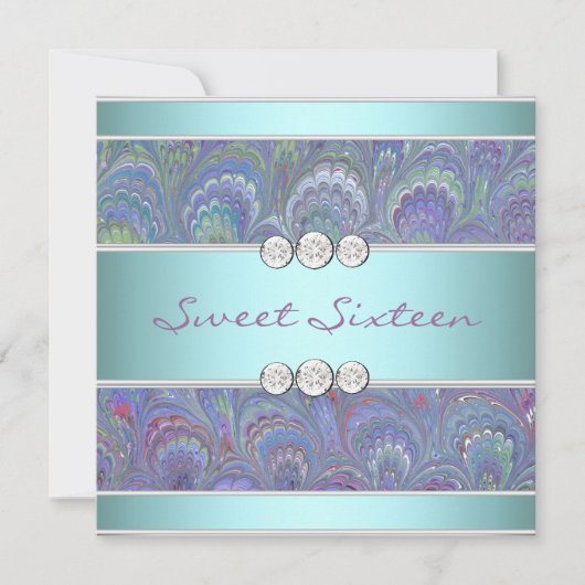 Paarse Teal Pauw Oog Bolletjes Zoete 16 Feest Kaart (Voorkant)