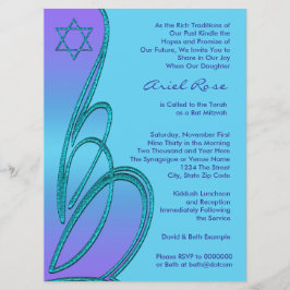 Paarse Teal Ster van David Bat Mitzvah Kaart