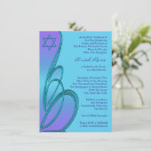Paarse Teal Ster van David Bat Mitzvah Kaart (Staand voorkant)