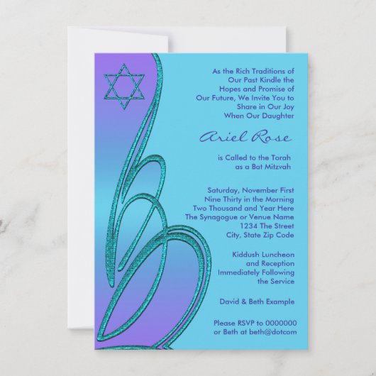 Paarse Teal Ster van David Bat Mitzvah Kaart (Voorkant)