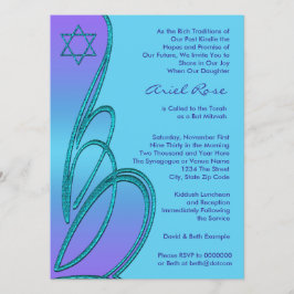 Paarse Teal Ster van David Bat Mitzvah Kaart