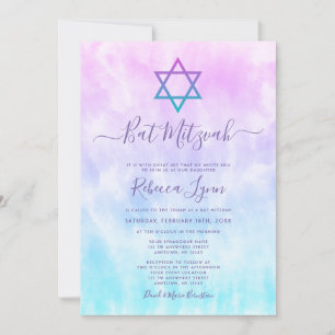 Paarse Teal Tie Dye Bat Mitzvah Kaart