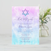 Paarse Teal Tie Dye Bat Mitzvah Kaart (Staand voorkant)