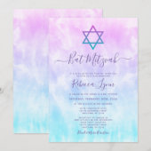 Paarse Teal Tie Dye Bat Mitzvah Kaart (Voorkant / Achterkant)