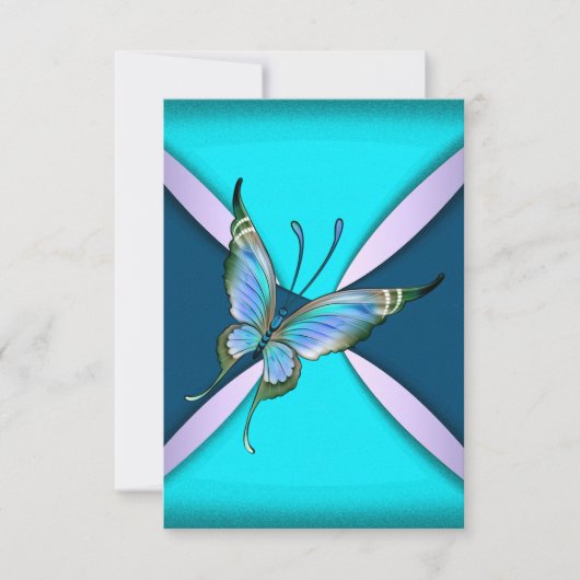 Paarse Teal Vlinder RSVP Bewaar de Datum (Voorkant)