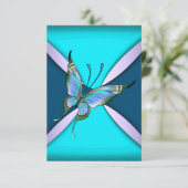Paarse Teal Vlinder RSVP Bewaar de Datum (Staand voorkant)