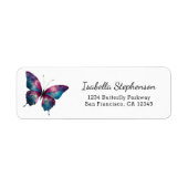Paarse Teal Waterverf Vlinder Retouradres Etiket (Voorkant)