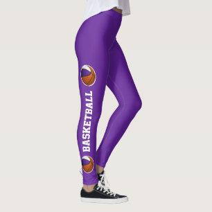 paarse team kleuren basketbal tekst of naam omhoog leggings