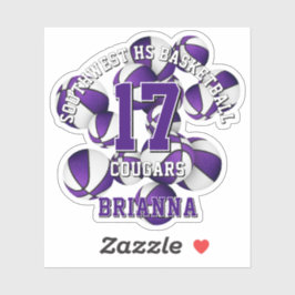paarse team kleuren basketballen clusterteam naam sticker