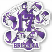 paarse team kleuren basketballen clusterteam naam sticker (Voorkant)