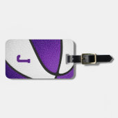 paarse team kleuren monogrammed basketbal bagagelabel (Voorkant horizontaal)
