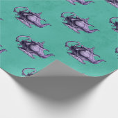 Paarse Teapots op Blauwgroen Cadeaupapier (Hoek)