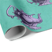 Paarse Teapots op Blauwgroen Cadeaupapier (Rol Hoek)