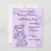 Paarse Teddy Bear Birthday Uitnodiging (Voorkant)
