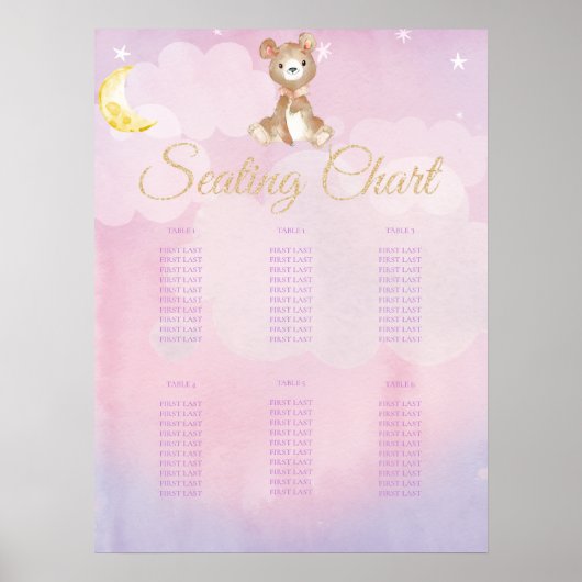 Paarse teddy Bear Girl's Baby shower Poster (Voorkant)