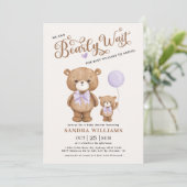 Paarse Teddy Bear, we kunnen het Baby shower afwac Kaart (Staand voorkant)