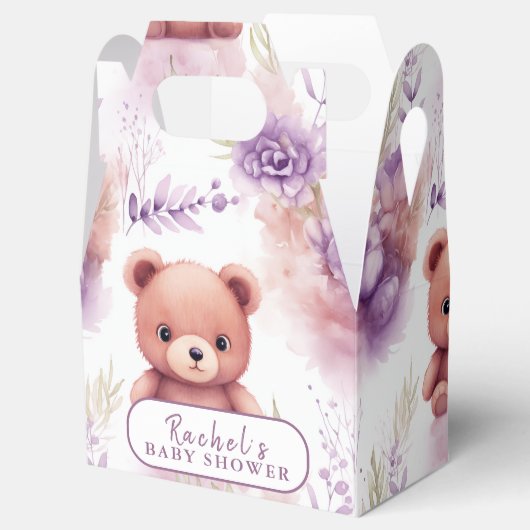Paarse teddybeer en bloemen - Baby shower Bedankdoosjes (Geopend)