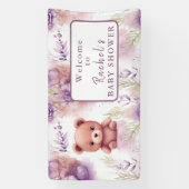 Paarse teddybeer en bloemen - Baby shower Spandoek (Verticaal)