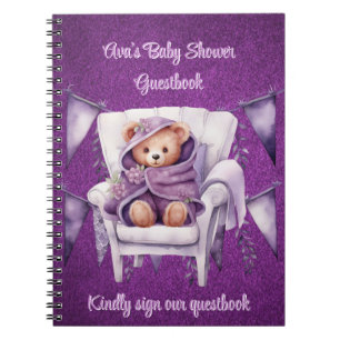 Paarse teddybeer meisje Baby shower gastenboek Notitieboek