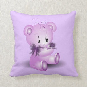 Paarse Teddybeer Met Roos Kussen