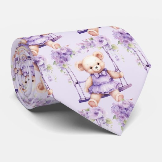 Paarse Teddybeer Stropdas (Opgerold)