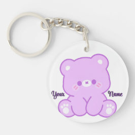 Paarse Teddydbeer Cute Kawaii Op Maat Sleutelhanger