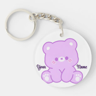 Paarse Teddydbeer Cute Kawaii Op Maat  Sleutelhanger