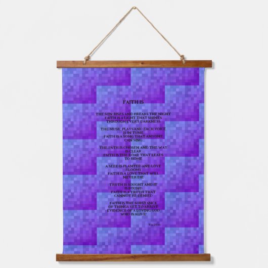 Paarse Tegel 'Faith Is' gedicht Hangend Wandkleed (Voorkant)