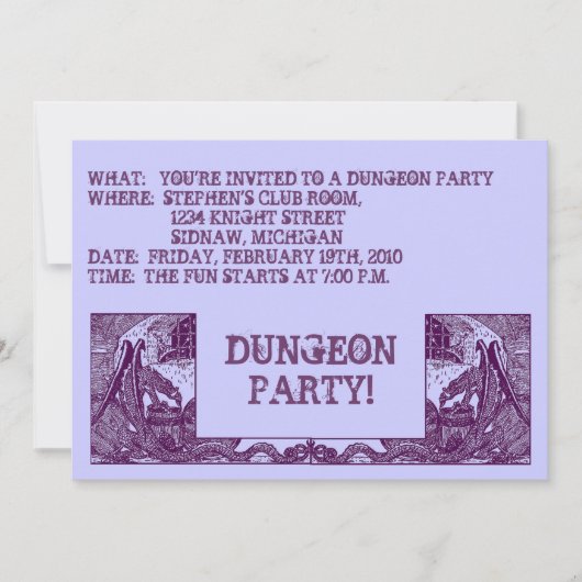 PAARSE TEKENINGEN IN DE DUNGEONS ~ PARTIJINVITATIE KAART (Voorkant)