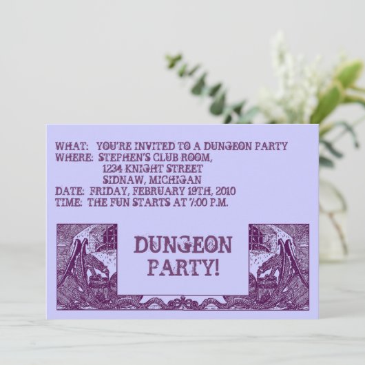 PAARSE TEKENINGEN IN DE DUNGEONS ~ PARTIJINVITATIE KAART (Staand voorkant)