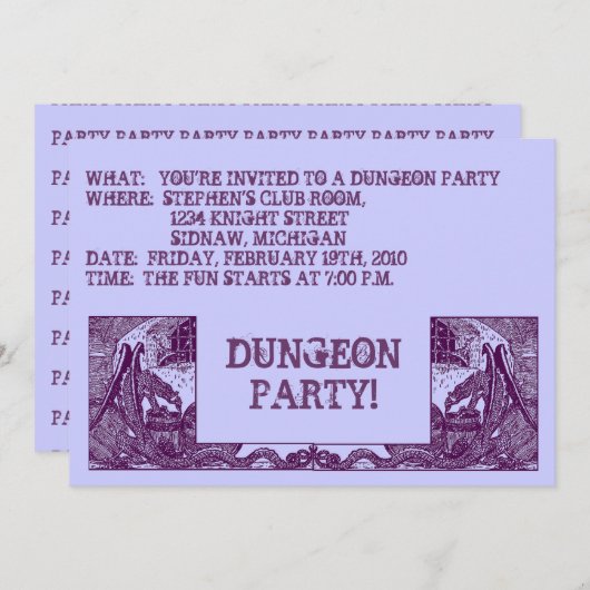 PAARSE TEKENINGEN IN DE DUNGEONS ~ PARTIJINVITATIE KAART (Voorkant / Achterkant)