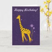 Paarse tekst Funny Giraffe Birthday Kaart (Gele Bloem)