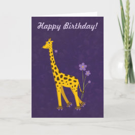 Paarse tekst Funny Giraffe Birthday Kaart