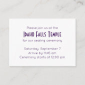 Paarse Temple Sealing & Meal Invitation Informatiekaartje (Voorkant)