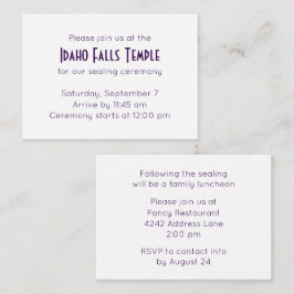 Paarse Temple Sealing & Meal Invitation Informatiekaartje